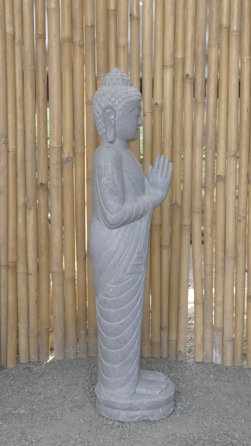  Product image 6 of the product “Standing Buddha made of Riverstone, position Namaskara , H. 118cm. ”